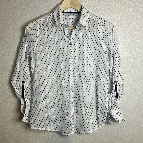 Foxcroft Tops - Foxcroft Semi-Sheer Polka Dot Button Down